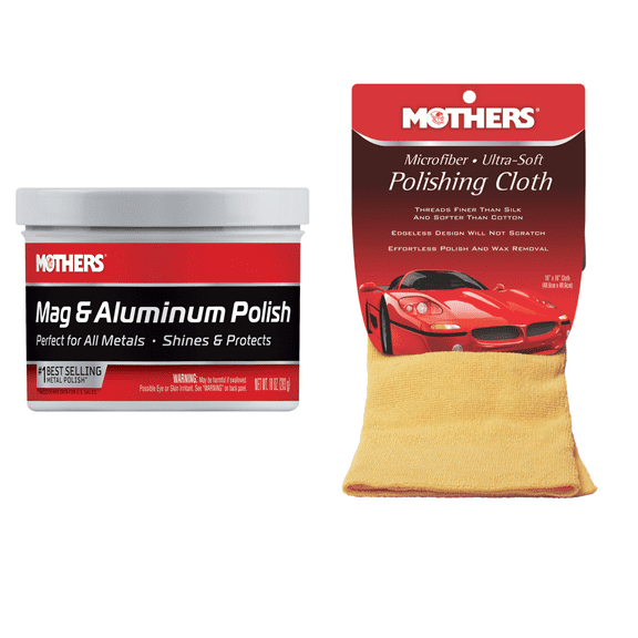Mother's 05101/155200 Mag & Aluminum Polish 10 oz. and Mother's Microfiber Ultra-Soft Polishing Cloth