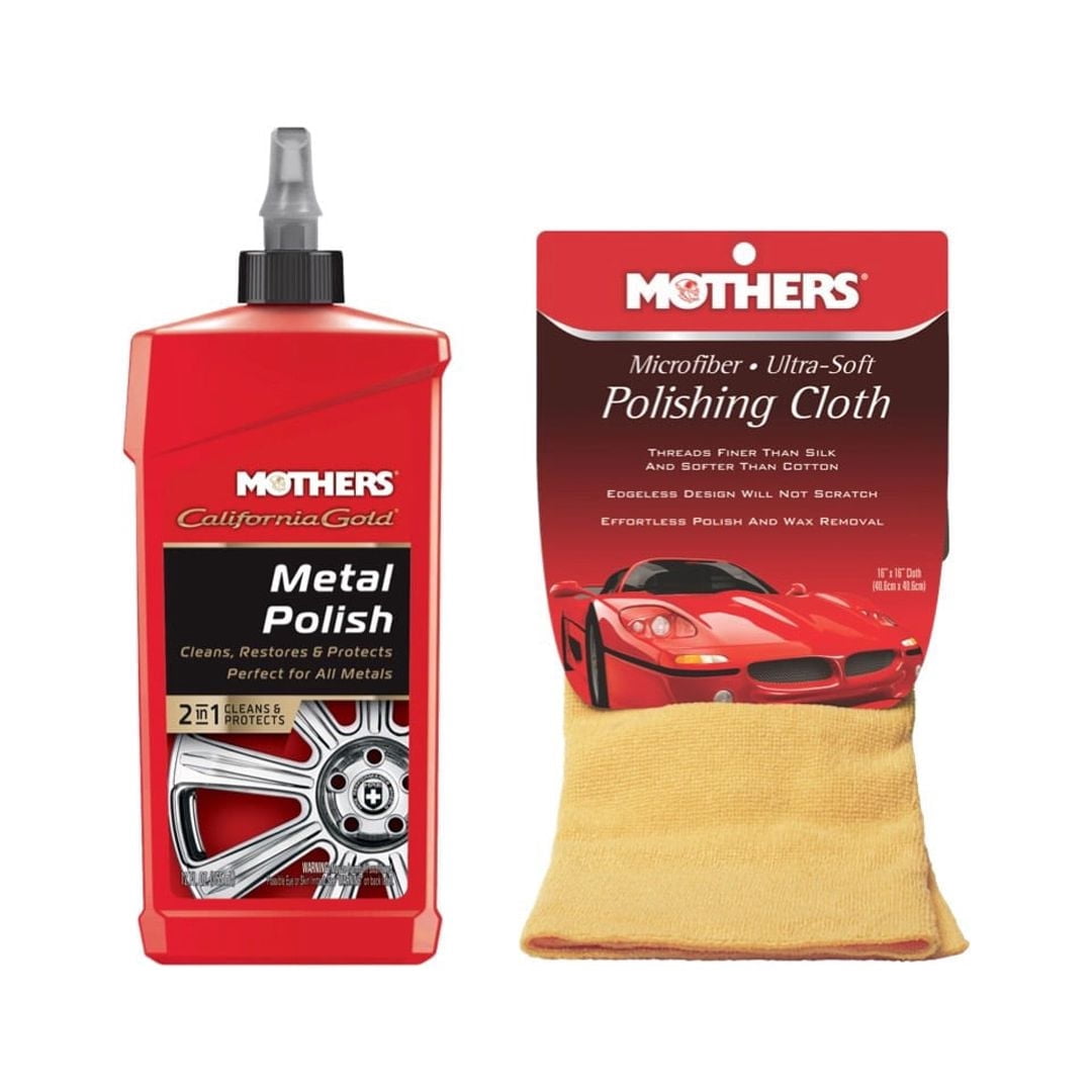 Mother's 05112/155200 California Gold Metal Polish 12 oz. and Mother's 155200 Microfiber Ultra-Soft Polishing Cloth (2 Items)