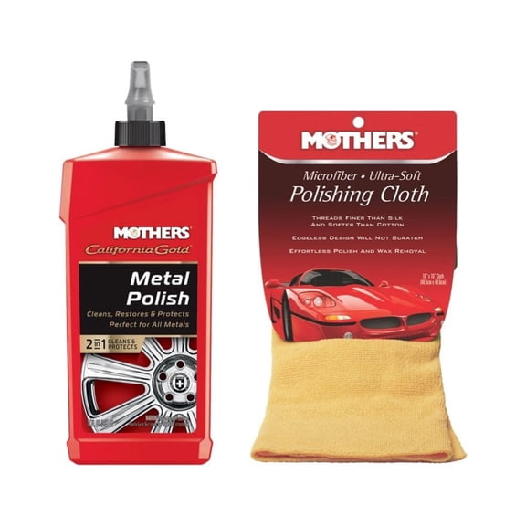 Mother's 05112/155200 California Gold Metal Polish 12 oz. and Mother's 155200 Microfiber Ultra-Soft Polishing Cloth (2 Items)