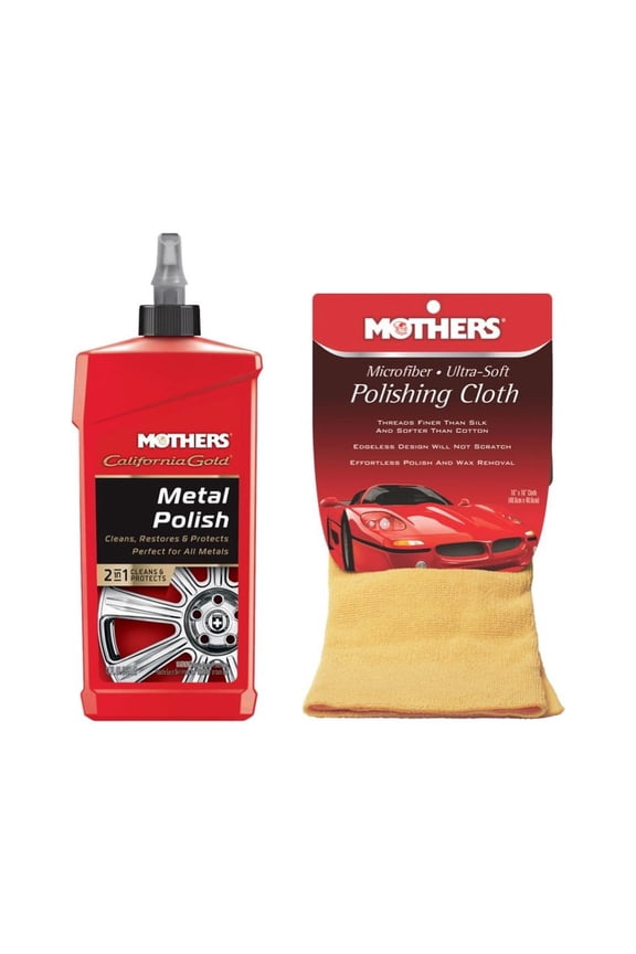 Mother's 05112/155200 California Gold Metal Polish 12 oz. and Mother's 155200 Microfiber Ultra-Soft Polishing Cloth