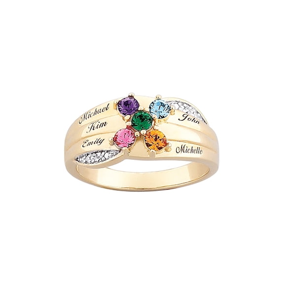 Mother's Birthstone & Diamond Accent Name Ring Sterling Silver or 18K Gold Over Silver