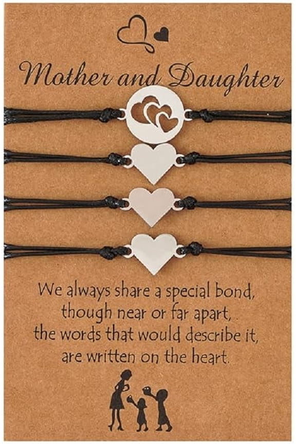 Bracelet Set of 4 Mother-Daughter Parent-Child Bracelets, Black (4 Pack)