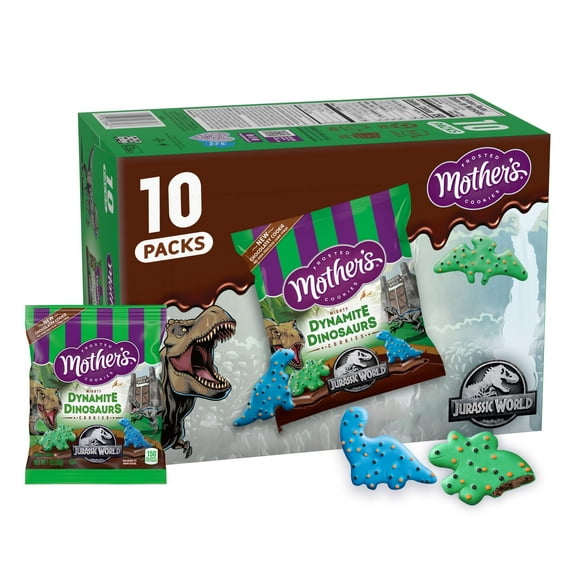 Mother's Chocolatey Dynamite Dinosaurs Cookies, Inspired by Jurassic World, Individually Wrapped Treats, 10-Pack Box, 10 oz