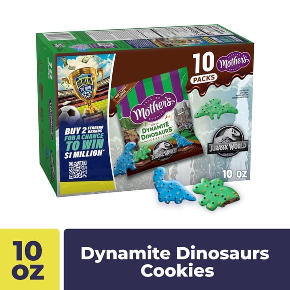 Mother's Chocolatey Dynamite Dinosaurs Cookies, Inspired by Jurassic World, Individually Wrapped Treats, 10-Pack Box, 10 oz
