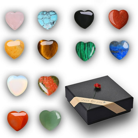Mother's Day 12PCs Crystal Healing Stones Set - Rose Quartz & Amethyst Heart Chakra Stones | 1.5in Natural Gemstones for Home Decor/Meditation/Yoga Energy Gifts
