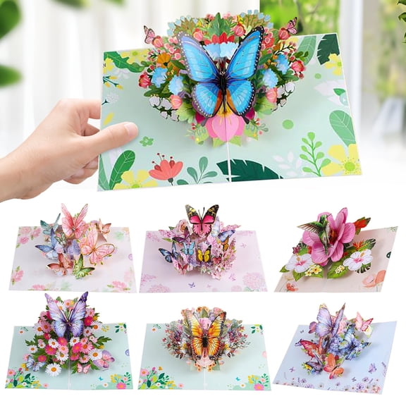 Mother's Day 3D Butterfly Pop-Up Greeting Card with Paper Carved Flowers, Festive Blessing Bouquet Folding Card
