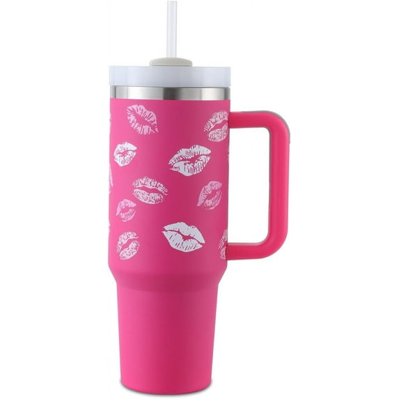 Mother''s Day 40oz Tumbler with Handle, Stainless Steel Mom Tumbler with Straw Lid Double Insulated Walls, Best Mom Gifts Tumbler for Women, Hot Pink Lip