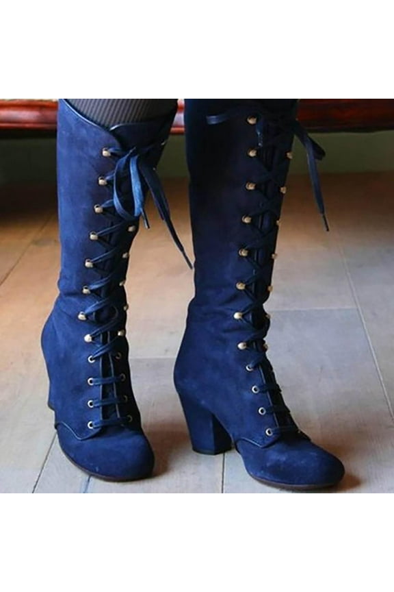 Mother's Day AXXD Combat Boots Womens Low-Heeled Mid Calf Boots Ladies Steel Toe Shoes For Women Outdoor Fashion Fall Autumn Hiker Boots For Clearence