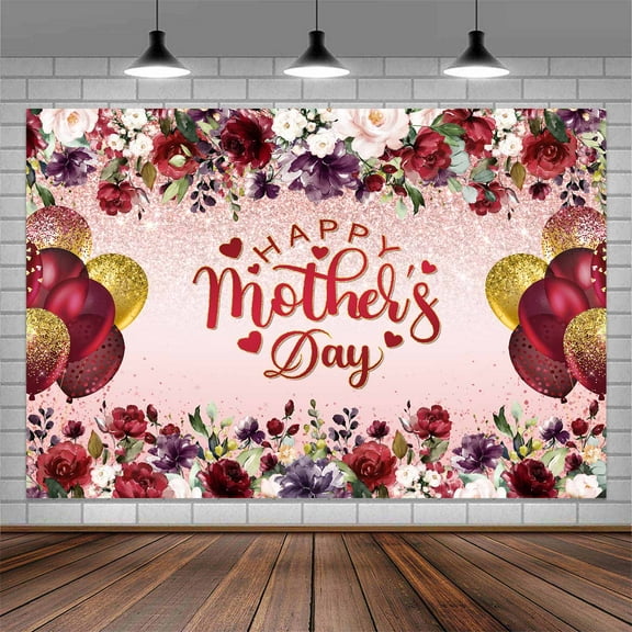 Mother's Day Backdrop, Happy Mother's Day Pink Rose Flowers Balloons Photography Background, Mothers Day Party Decorations I Love You Mom Background Photo Booth Studio Props 12x8ft