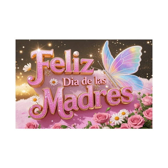 Mother's Day Backdrop, Pink Floral Butterfly, 1 Piece,Suitable for Mother's Day Family Party Decoration