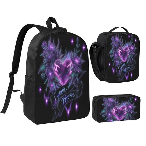 Mother's Day Backpack 17 Inch Set with Lunch Bag and CaseDurableTravel Bag Combo for Work Commuting Daily Use