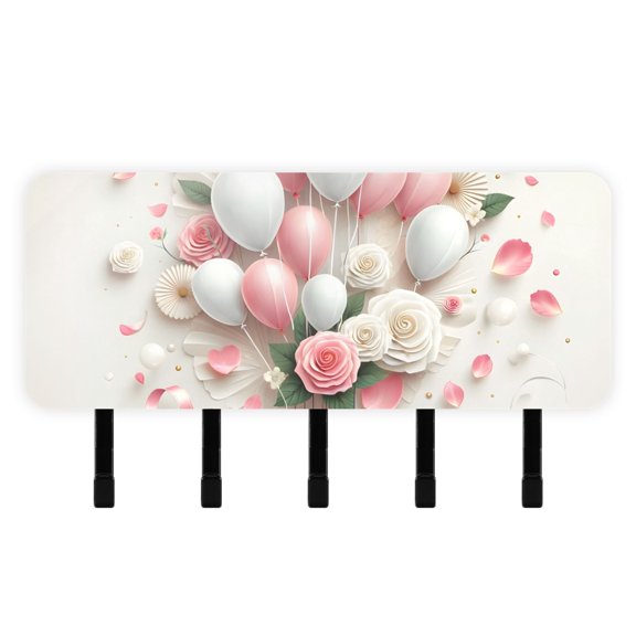 Mother's Day Balloons Mail Holder Organizer Wall Mount with Shelf Key Holder Key Rack with 5 Key Hooks for Wall Decorative