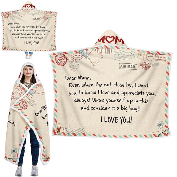 Mother's Day Blanket, 72.8x47.2 Inch , Wearable Flannel Hooded Blanket with Envelope Foot Pocket, Cozy Gift for Mom, By Preplabs