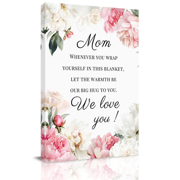 Mother's Day Blanket Canvas Wall Art for Living Room, White Pink Carnations Warmth Poster Print Painting for Bedroom Office Home Decoration Wall Pictures Prepare To Hang 24"x32"