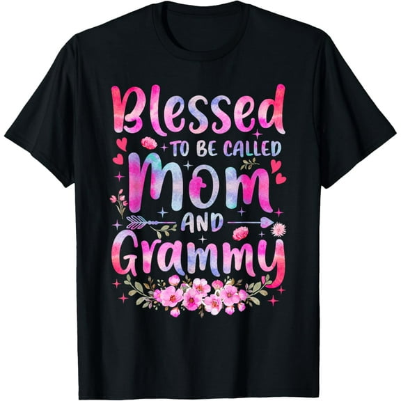 Mother's Day Blessed To Be Called Mom And Grammy Flowers T-Shirt100% cotton