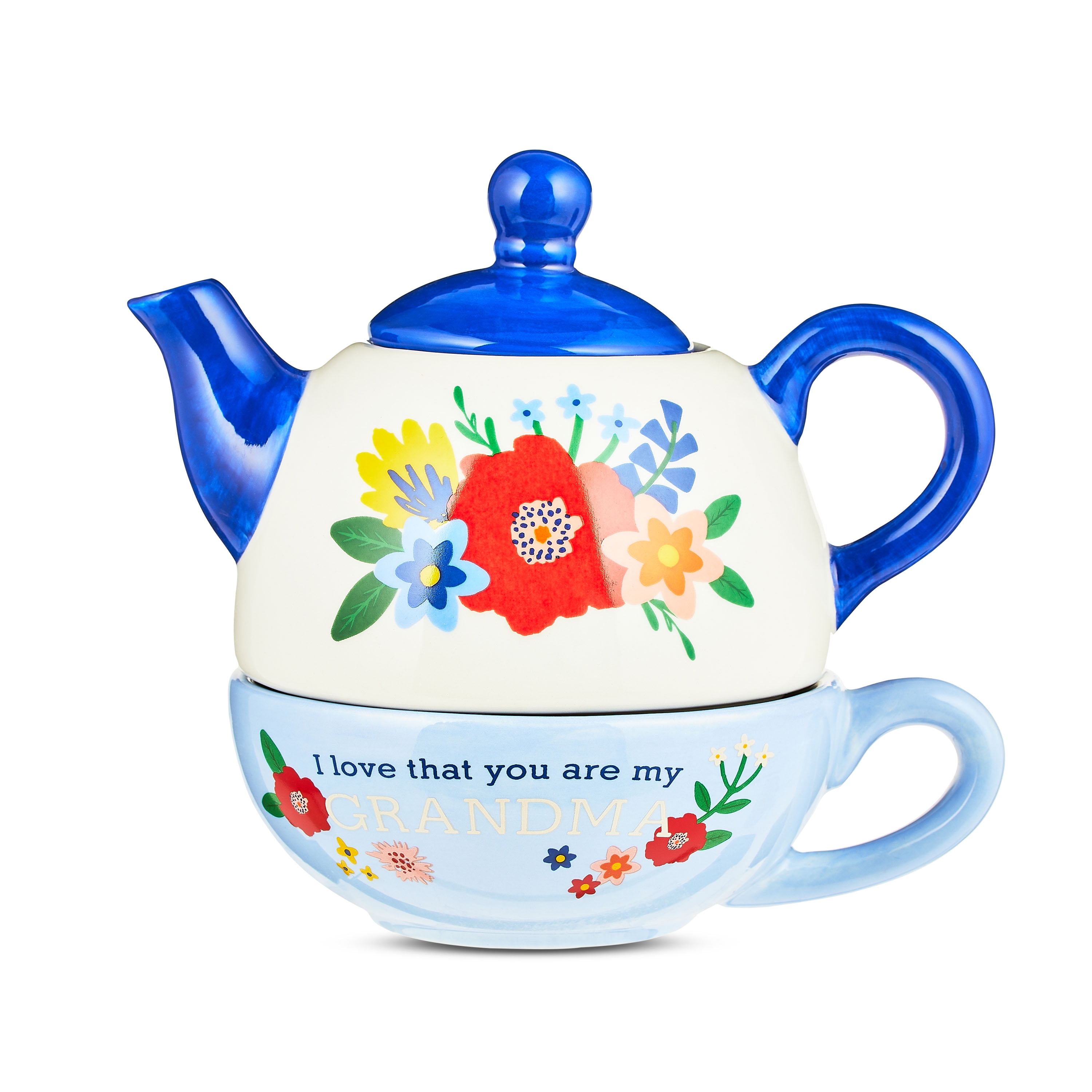 Mother's Day Blue Floral Teapot Gift Set for Grandma, Model IG187834B by Way To Celebrate