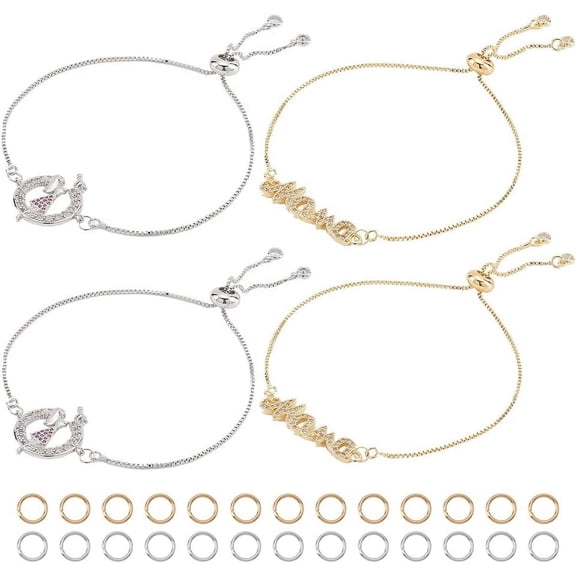 Mother's Day Bracelet Making Kit Including 2 Pcs Adjustable Slider Bracelets 4 Pcs Cubic Zirconia Links with 40 Pcs Jump Ring for Mother's Day Gift Craft Jewelry Making ClearDIY
