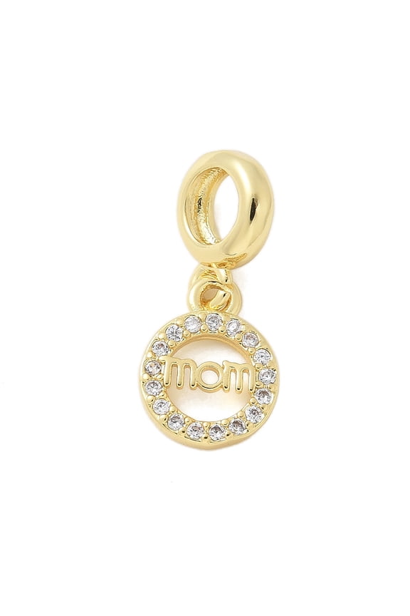 Mother's Day Brass Micro Pave Clear Cubic Zirconia Ring with Word MOM European Dangle Charms Large Hole Pendants Rack Plating Real 18K Gold Plated