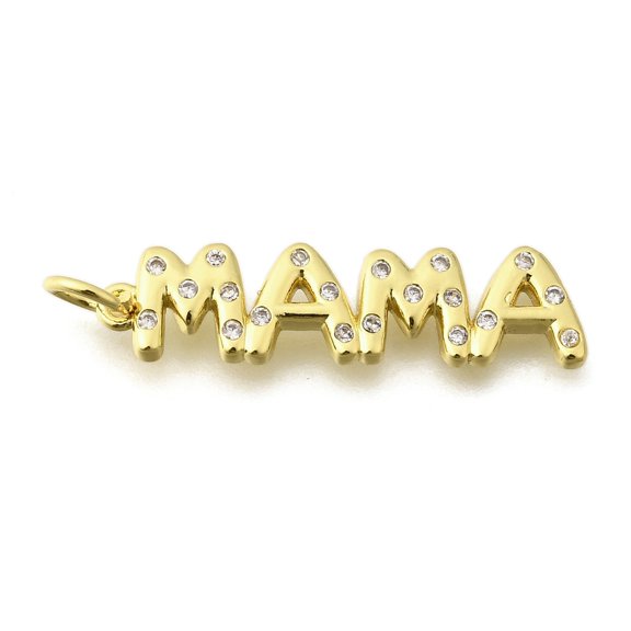 Mother's Day Brass Micro Pave Cubic Zirconia Pendants Word Mama Long-Lasting Plated with Jump Ring Lead Free & Cadmium Free Rack Plating Real 18K golden Plated 7x28x2mm