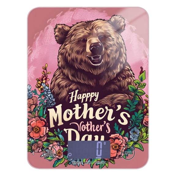 Mother's Day Brown Bear Food Scale Digital Kitchen Scale Waterproof Tempered Glass Tare Function 11 lb for Baking Cooking Meal Prep
