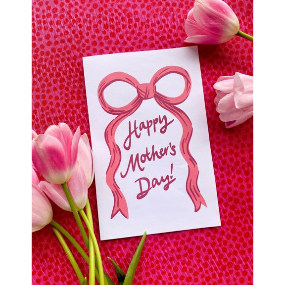 Mother's Day Card with Bow Design – "Happy Mother's Day!" Blank Inside – Perfect for Personal Messages – Comes with Envelope, Ideal Gift for Mom or Mother Figure