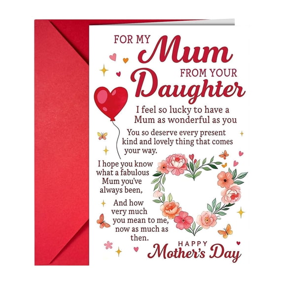 Mother's Day Card, Funny & Heartfelt Greeting Card for Mom with Envelope, Cute Design Mothers Day Card from Daughter to Mum, Thank You Card, Birthday Card for Mother