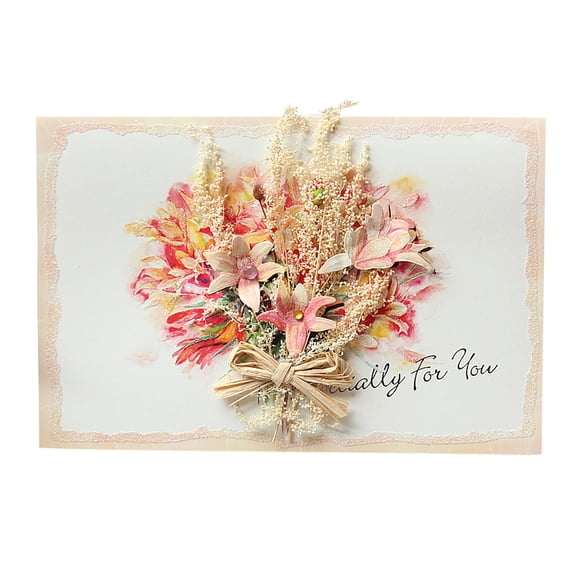 Mother's Day Carnation Dried Flower Greeting Card, 2 Pack Handmade Floral Card for Mom Grandma, Birthday Thank You Gift Office&Craft&Stationery
