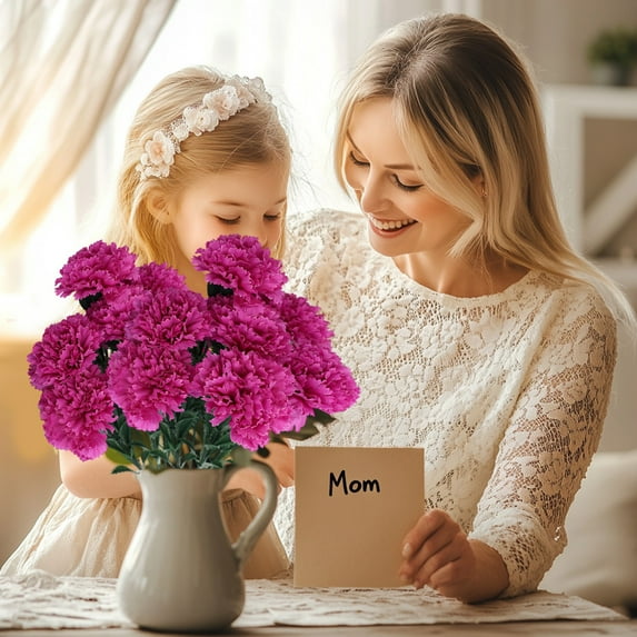 Mother's Day Carnations Artificial Flowers Silk Carnations with Stems Fake Flower for DIY Wedding Bridal Bouquets Table Centerpieces Floral Purple