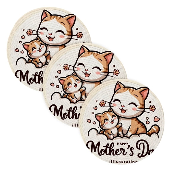 Mother's Day Cats Trivet Mats Woven Pot Holders 3Pcs Non-Slip Heat Resistant for Hot Pots Pans Pats