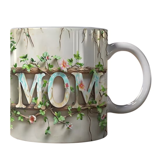 WOHAPY Upgrade Mother's Day Ceramic Coffee Mug, Flower Butterfly Decor Tea Cup, 3.74x3.15in Functional Gift for Mom D