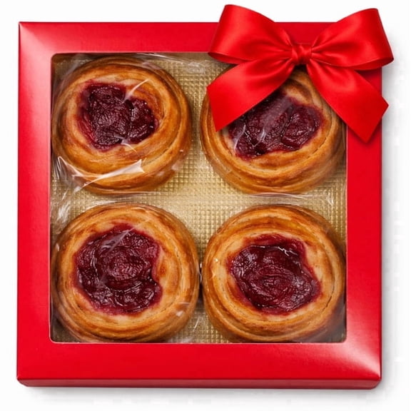 Cinnamon Rolls Gift Basket - Gourmet Cherry Filled Soft Individually Wrapped Fresh Pastry Gift Box - Anniversary Love Bakery Treat  - Red Box Cinnamon Buns