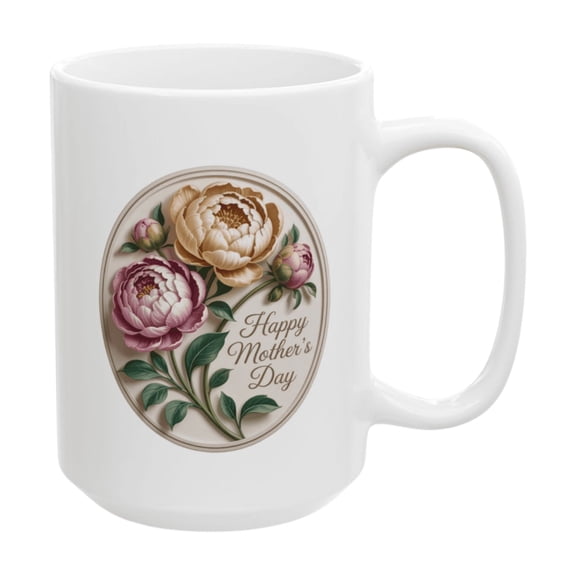 Mothers Day Coffee Mug Floral Peony Design White Ceramic 15oz Gift for Mom by Lair Gadgets
