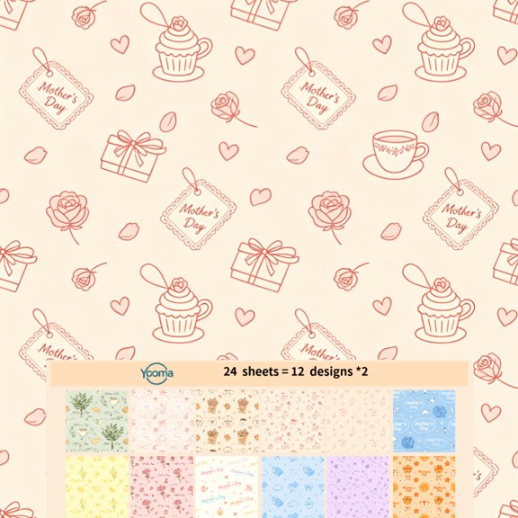 Mother's Day Craft Paper 66in 12 Designs 2 Sheets For Bullet Journal Gift Box Liner