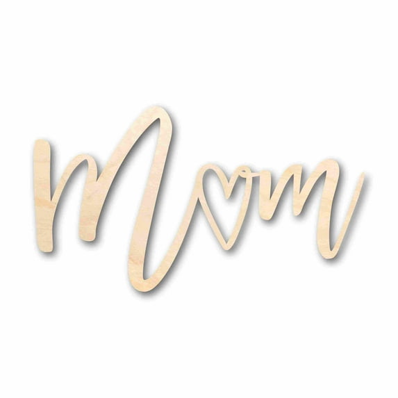 Mother's Day Craft Unfinished Wood Cutout "Mom" Script Font DIY handmade Gift 4" / 1/4"