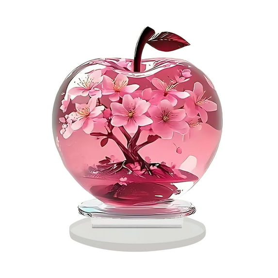 Cute 2D Flat Acrylic Flower Apple Decor Mom Gifts from Daughter Son for Mom,Mom's Birthday Ideas Gift Pink Warm Mother's Day Present,Home Office Desktop Decorations