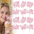 thumbnail image 1 of Mother's Day Cupcake Toppers, Pink Glitter Butterfly Floral Cupcake Picks for Mother's Day Mother's Birthday, 12 Pack, 1 of 9
