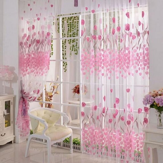 Mother's Day Curtains Tulle Curtain Sheer Drape Scarf Door Floral 1pc Window Panel Home Decor Decorations For Blackout Bedroom Drapes Pink