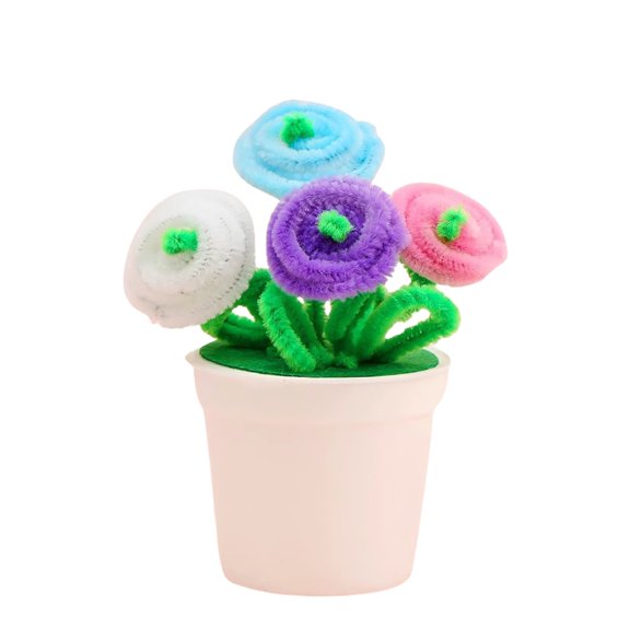 Mother's Day DIY Fuzzy Flower Pot Kit - Twist Pipe Cleaner Craft for Kids Classroom & Family Bonding
