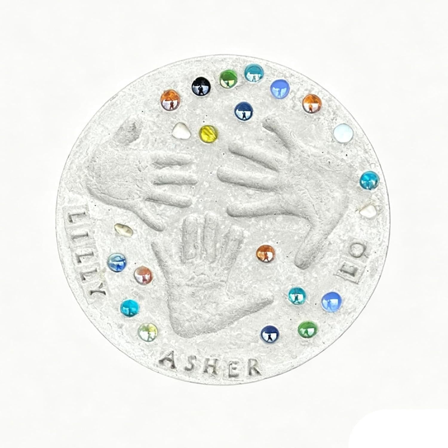 Mother's Day DIY Handprint Gift Kit, Large DIY Handprint Stepping Stone Kit, Indoor Outdoor Family Keepsake Gift, Includes 1 Mod, 26 Letter Stamps, and Colored Stones (12 in)