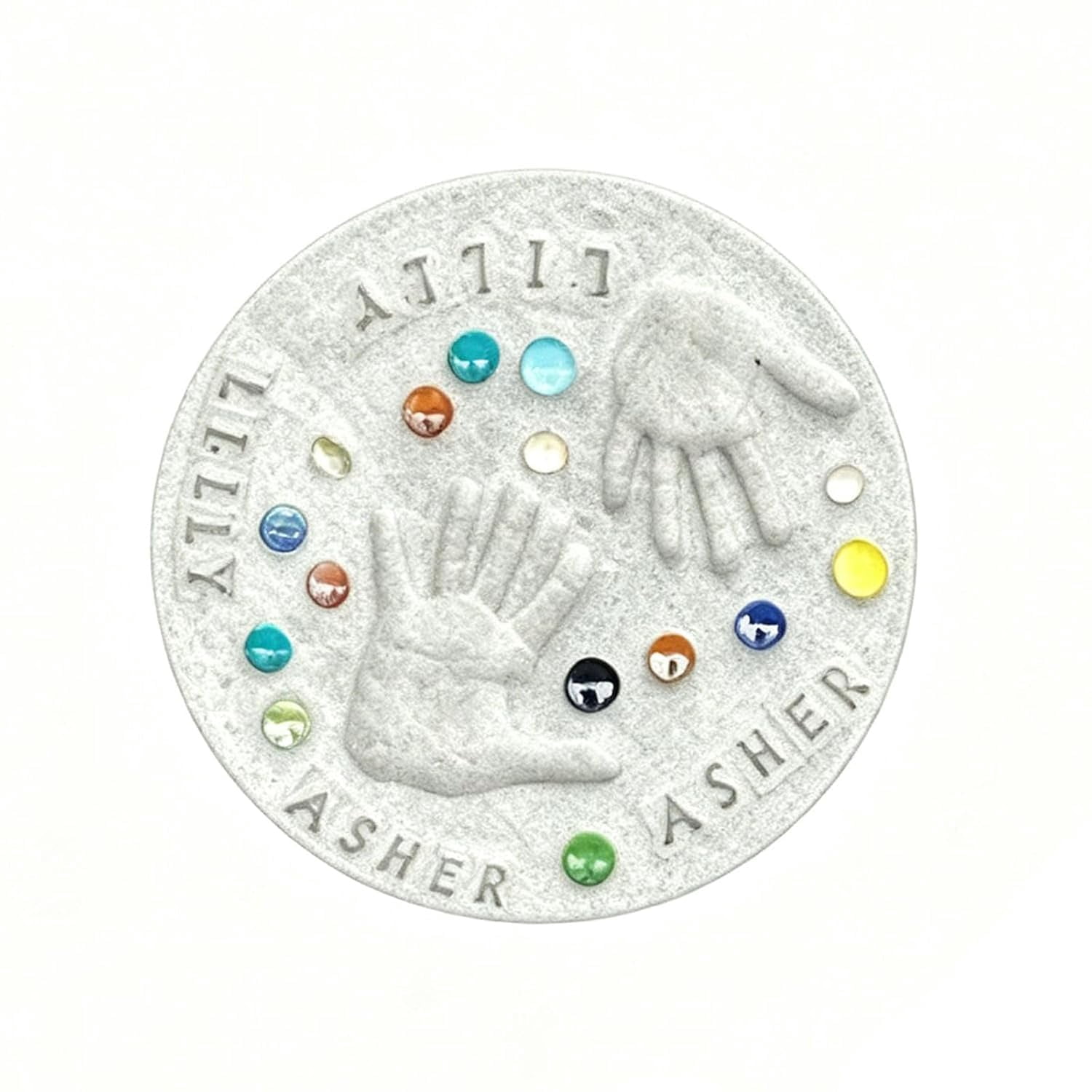 Mother's Day DIY Handprint Gift Kit, Large DIY Handprint Stepping Stone Kit, Indoor Outdoor Family Keepsake Gift, Includes 1 Mod, 26 Letter Stamps, and Colored Stones (12 in)