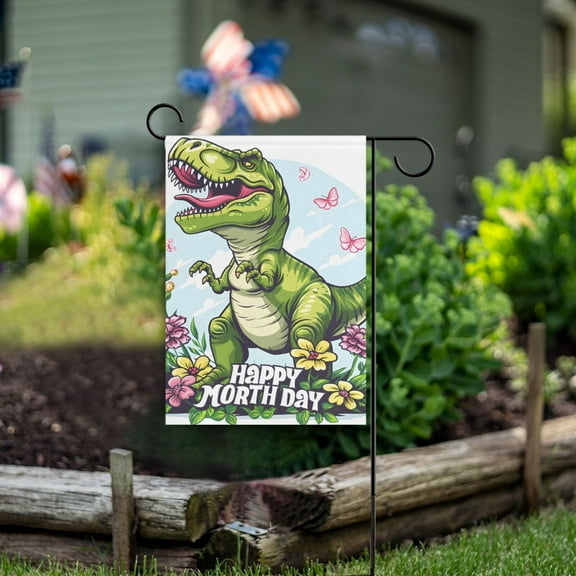 Mother's Day Dinosaur Garden Flag Double Sided Outdoor Banners for Courtyard Outdoor Lawn Farmhouse Holiday Decorations