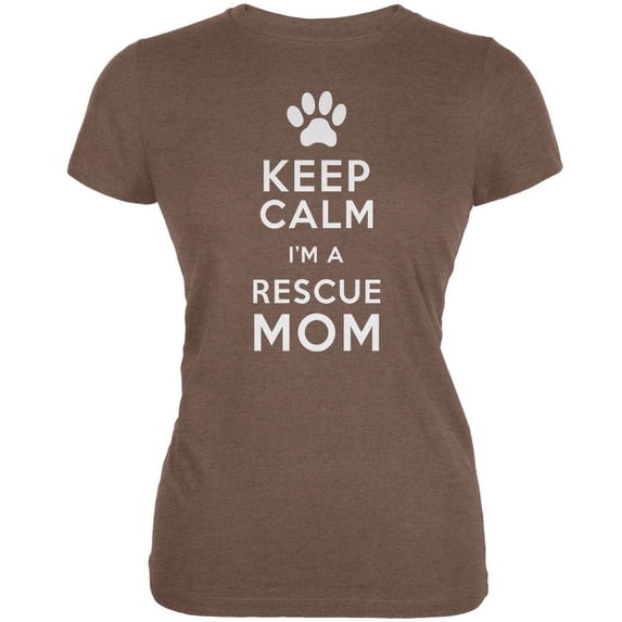 Mother's Day - Dog Keep Calm Rescue Mom Heather Brown Juniors Soft T-Shirt - 2X-Large