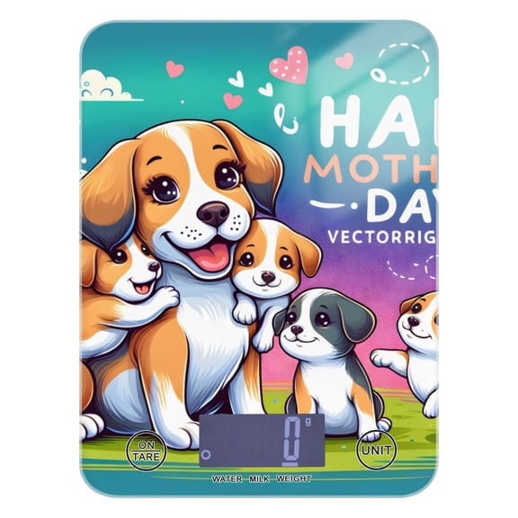 Mother's Day Dogs Flowers Food Scale Digital Kitchen Scale Waterproof Tempered Glass Tare Function 11 lb for Baking Cooking Meal Prep