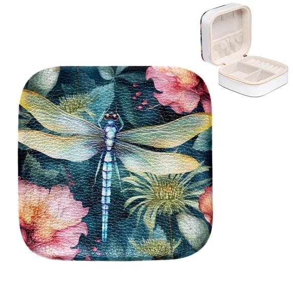 Mother's Day Dragonfly Portable Jewelry Box with Imitation Metal Zipper and Customizable Grid Inside