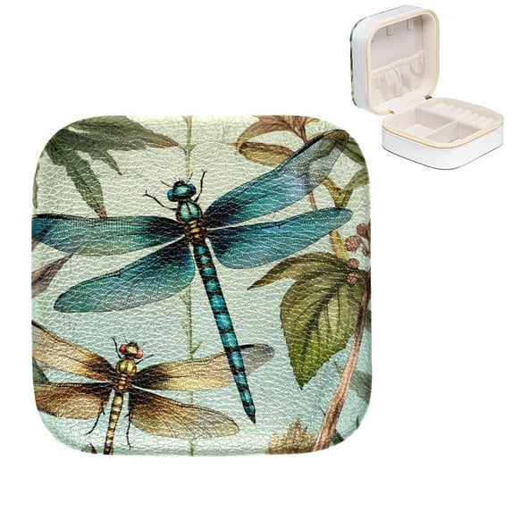 Mother's Day Dragonfly Stylish Jewelry Box with Adjustable Grids & Metal Zipper for Rings, Earrings, Bracelets - Compact and Convenient