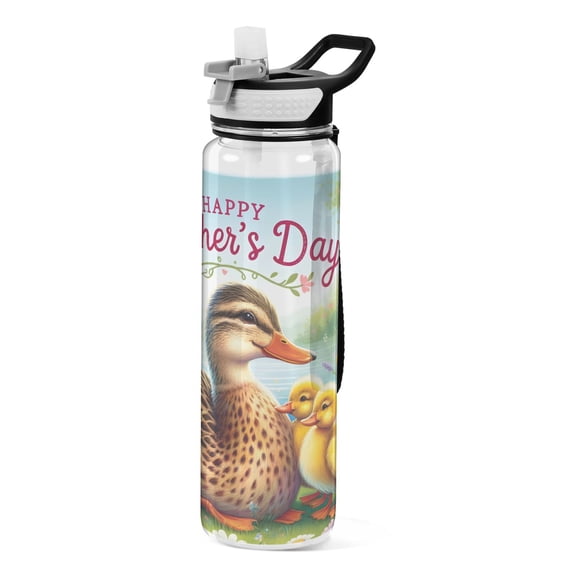 Mother's Day Ducks Sports Water Bottle Portable Travel Mug 32oz BPA Free Leak Proof Straw Transparent Tritan for Gym Yoga Cycling Camping