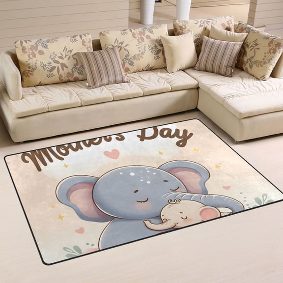 Mother's Day Elephant Area Rug Washable Floor Carpet Mat 60 x 39 inch for Bedroom Living Room Kids Room Home Decor