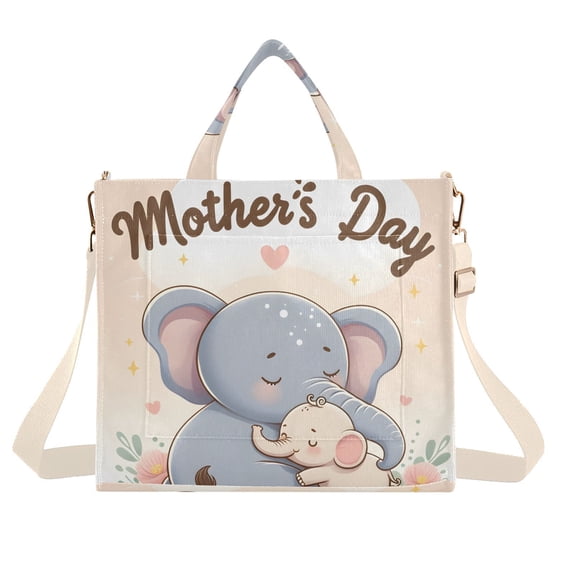 Mother's Day Elephant Corduroy Tote Bag Handbag Large Messenger Bag Shoulder Crossbody Zipper Bag Purse