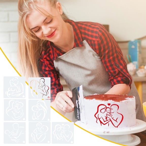 Mother's Day Family Cake Stencil Mold, PP Reusable Spray Flower Printing Mold for Baking - White (size 5)