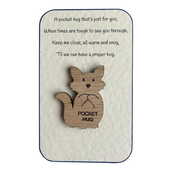 Mother's Day Father's Day Gift - 3.9x2.4in Pocket Wooden Sign Keepsake | Handmade Birch Wood Keychain Decor with Engraved Card (Heart/Bear/Dinosaur/Hedgehog Mini Memorial Souvenir)